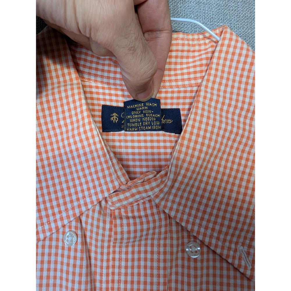 Brooks Brothers Button Down Shirt Mens Medium Orange Gingham Cotton SS - Picture 3 of 7